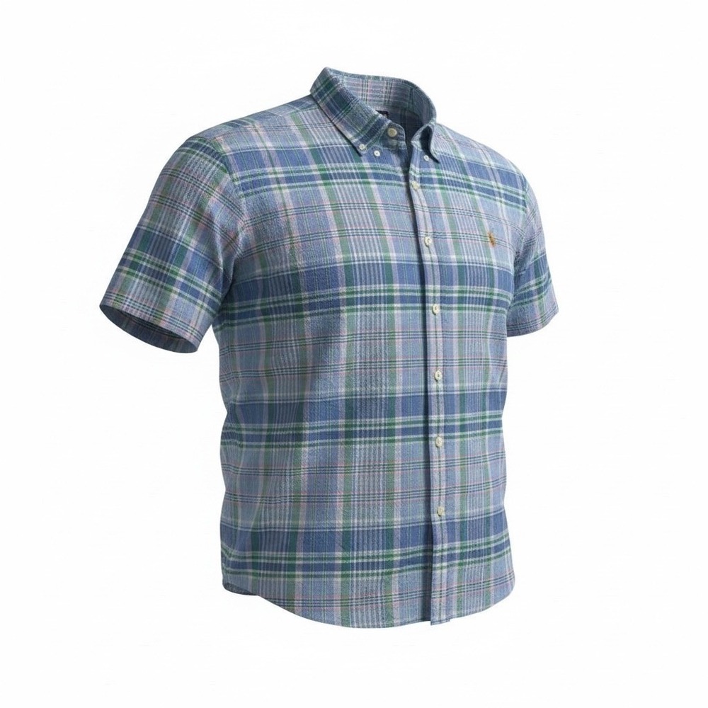 Ralph Lauren Classic Fit Plaid Short Sleeve Button Up Shirt Mens XL‎ Blue Green - Picture 3 of 9